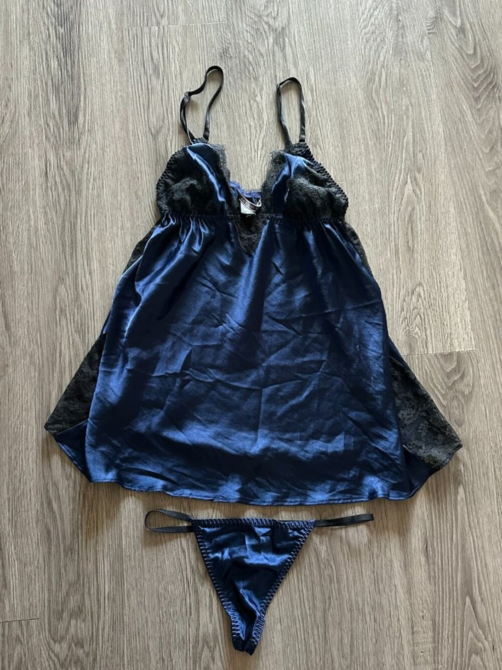 NEW Navy Blue and Black Victoria's Secret Lace Teddie with Thong Lingerie Small